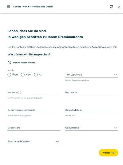 Screenshot eines Formulars zur Eröffnung einer Commerzbank Girokontos.